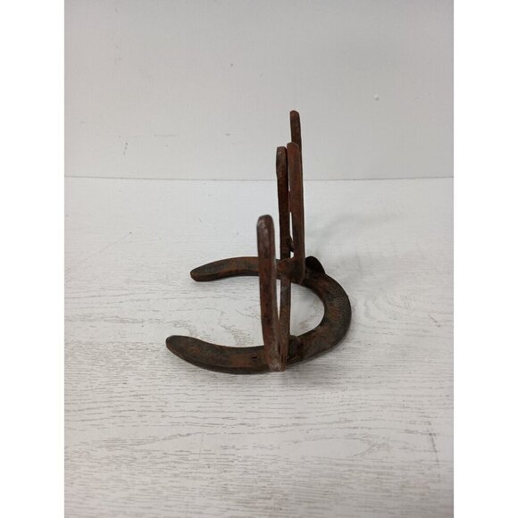 VTG 1970s Cast Iron Horse Shoe Book Holder Display Rustic Industrial Equastrian - Picture 5 of 11